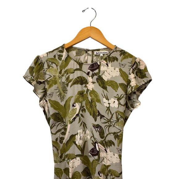 Reformation Rare Tropical Bird-Print Maxi Dress Size 8 Wedding Vacay GardenParty - Picture 3 of 11